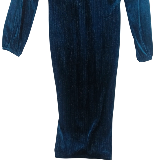 Blue Velvet Lurex Twist Midi Dress Christmas Winter Party Long Sleeve Size M NWT - Picture 11 of 13